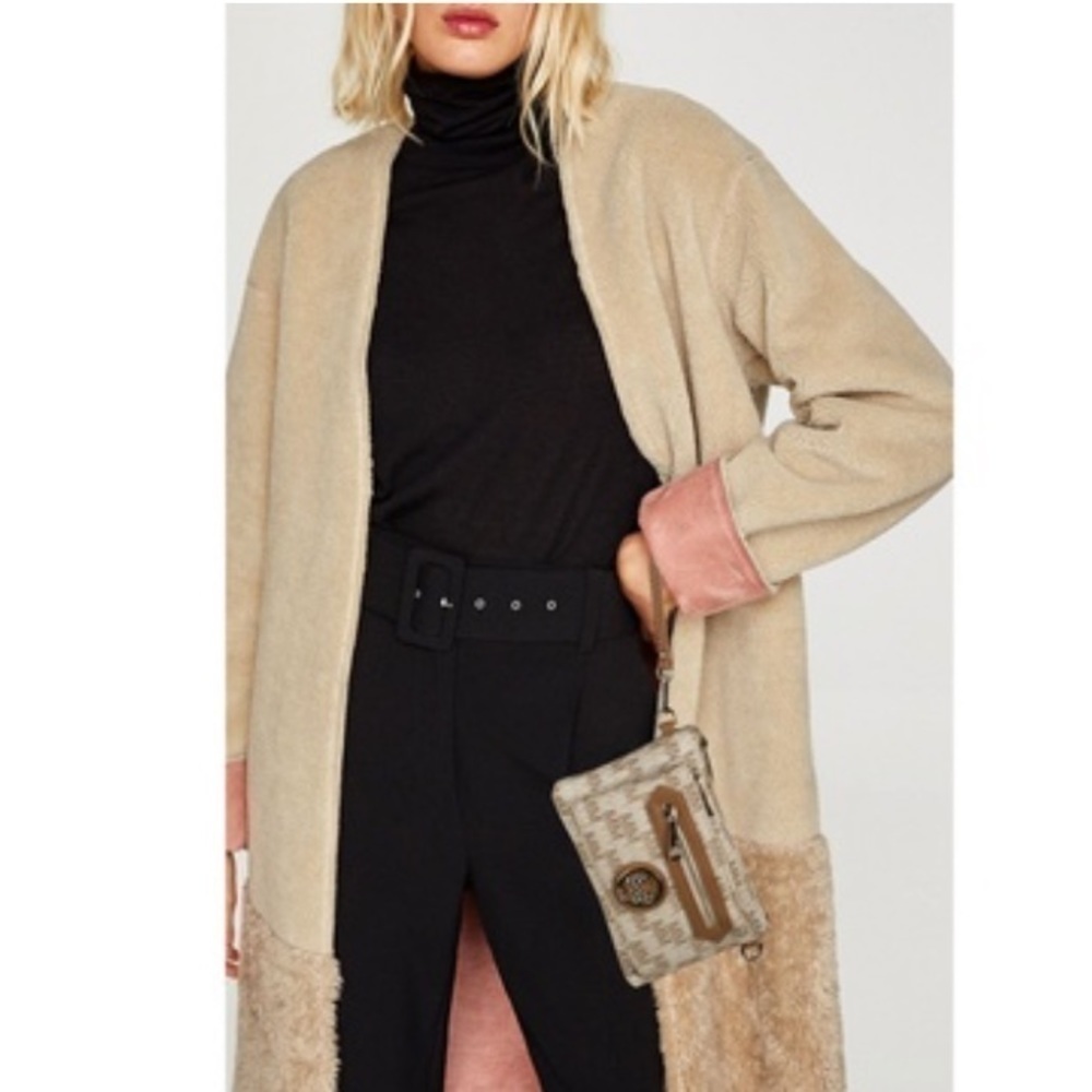 Zara Basic Shearling Double Sided Long Coat with … - image 2